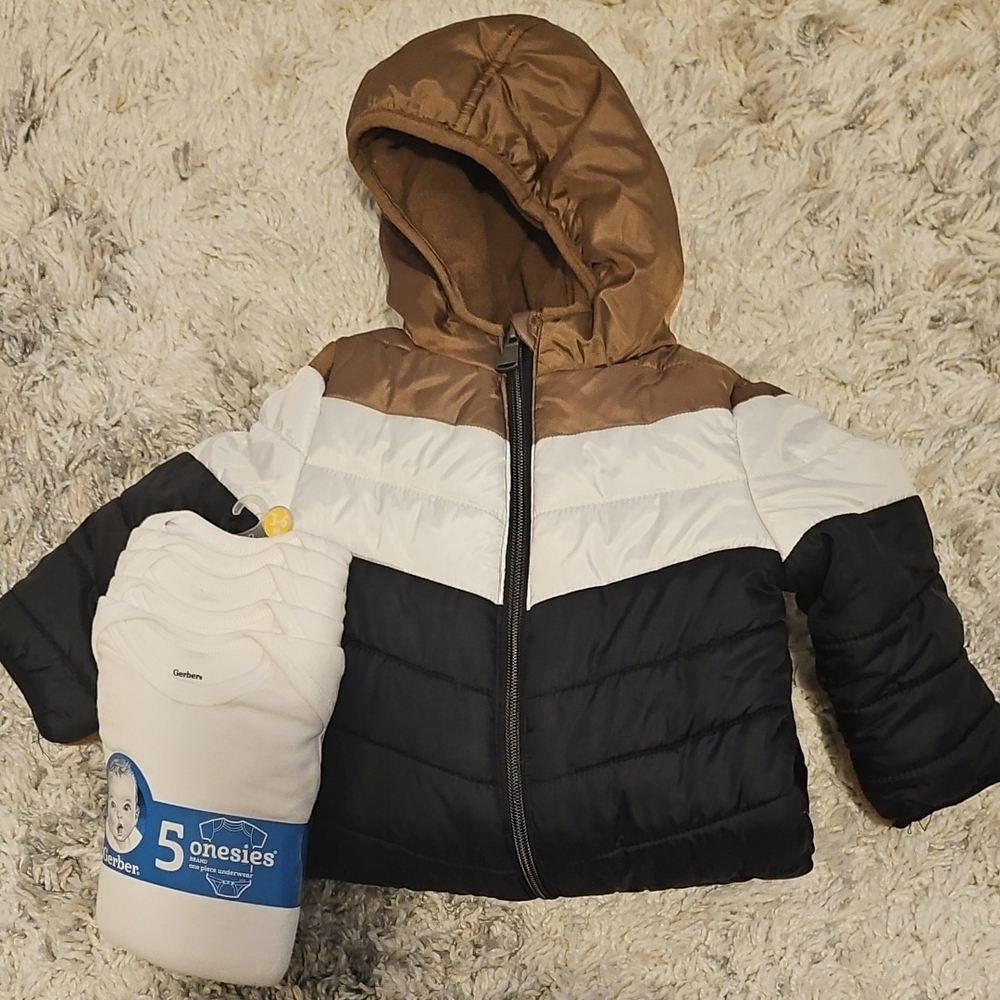 Perry Ellis Quilted Pram / Puffer Jacket / Snow Suit & Free 5-set Gerber Onesies